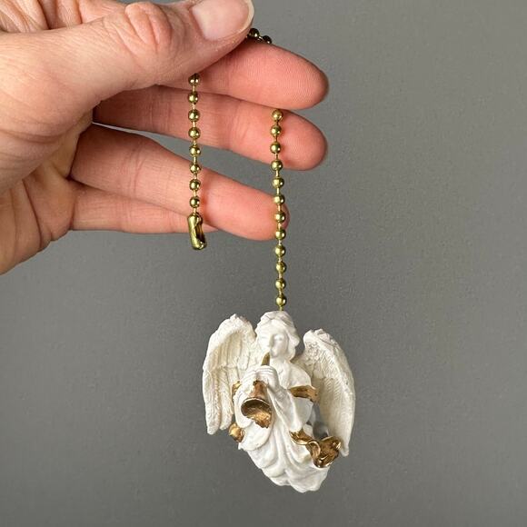 NWT Vintage White & Gold Trumpeting Angel Fan Pull - Picture 8 of 8